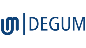 Logo von DEGUM, bestehend aus einem stilisierten "M" und dem Schriftzug "DEGUM" in blauer Schrift.